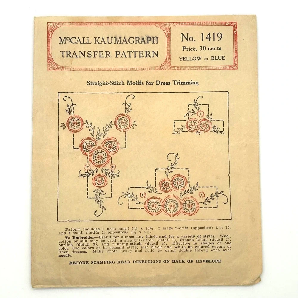 McCall Antique‎ Kaumagraph Transfer Patterns #1419, #1284, #699 Lot of 3
